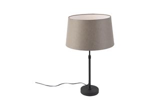 8718881100284 - Qazqa - Tischlampe schwarz mit Leinenschirm taupe 35 cm verstellbar - Parte - Taupe