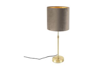 8718881100390 - Qazqa - Tischlampe gold   messing mit Samtschirm taupe 25 cm - Parte - Taupe