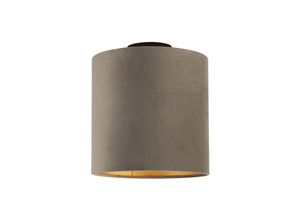 8718881101304 - Qazqa - Deckenleuchte mit Schirm taupe gold 25 cm - Combi schwarz - Taupe