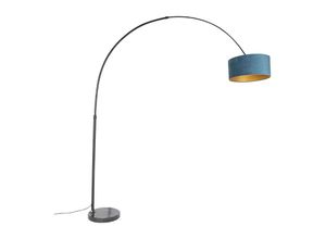 8718881102172 - Qazqa - Bogenlampe schwarz Veloursschirm blau mit Gold 50 cm - xxl - Blau