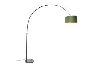 8718881102202 - Qazqa - Bogenlampe schwarzer Samtschirm grün mit Gold 50 cm - xxl - Grün