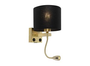 8718881102349 - Qazqa - Art Deco Wandlampe Gold mit usb und schwarzem Schirm - Brescia - Schwarz