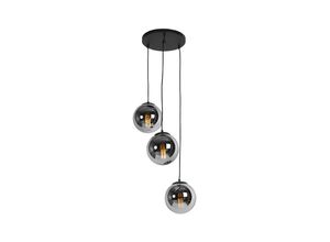 8718881104527 - Qazqa - Art Deco Hängelampe schwarz mit Rauchglas 3-Licht - Pallon - Silber