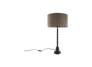 8718881110702 - Qazqa - Art Deco Tischlampe schwarz 35 cm Veloursschirm taupe - Pisos - Taupe