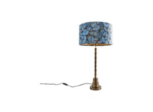 8718881110726 - Qazqa - Art Deco Tischlampe Bronze Veloursschirm Schmetterling Design 35 cm - Pisos - Bunt