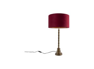 8718881110733 - Qazqa - Art Deco Tischlampe Bronze Veloursschirm Rot 35 cm - Pisos - Rot