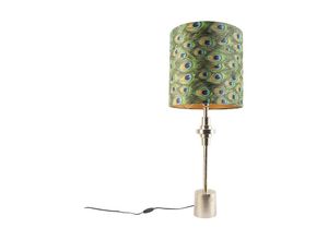 8718881110856 - Art Deco Tischlampe Gold Samt Schatten Pfau Design 40 cm - Diverso - Pfauenfeder