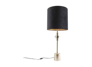 8718881110863 - Art Deco Tischlampe Gold Samtschirm Schwarz 40 cm - Diverso - Schwarz