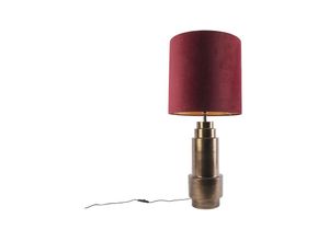 8718881111044 - Qazqa - Art Deco Tischlampe Bronze Veloursschirm Rot mit Gold 50cm - Bruut - Rot