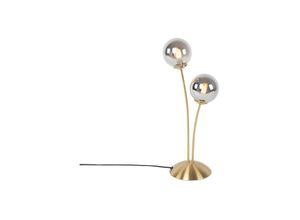 8718881115790 - Qazqa - Moderne Tischlampe Gold 2-Licht mit Rauchglas - Athen - Gold Messing