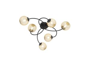 8718881115882 - Qazqa - Moderne Deckenleuchte schwarz mit goldenen 6-Lichtern - Athens Wire - Gold