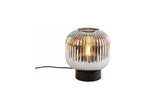 8718881119439 - Qazqa - Art Deco Tischlampe schwarz mit Rauchglas - Karel - Schwarz