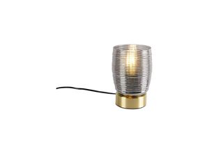 8718881119460 - Qazqa - Art Deco Tischlampe Messing mit Rauchglas - Michi - Gold Messing