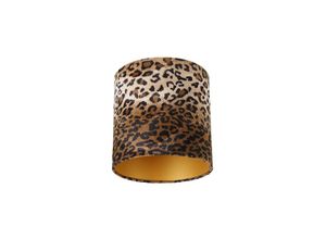 8718881123979 - Qazqa - Velours Lampenschirm Leopard Design 25 25 25 Gold innen - Leo