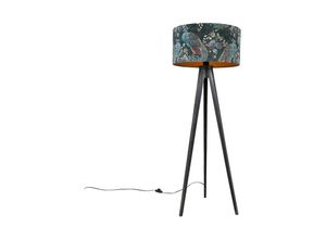 8718881124440 - Qazqa - Stehlampe Stativ schwarz mit Schirm Pfau 50 cm - Tripod Classic - Pfau grün