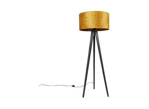 8718881124457 - Qazqa - Stehlampe Stativ schwarz mit Schirm gold 50 cm - Tripod Classic - Gold Messing