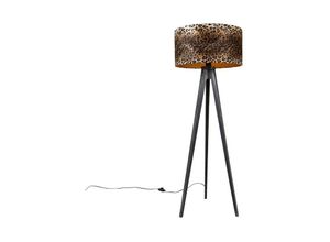 8718881124495 - Qazqa - Stehleuchte Stativ schwarz mit Schirm Leopard 50 cm - Tripod Classic - Leo