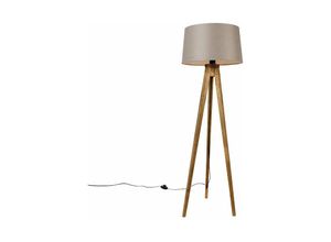 8718881124655 - Qazqa - Ländliches Stativ Vintage Holz mit Leinenschirm Taupe 45 cm - Tripod Classic - Taupe