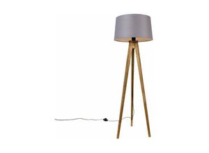 8718881124662 - Qazqa - Ländliches Stativ Vintage Holz mit Leinenschirm dunkelgrau 45 cm - Tripod Classic - Grau