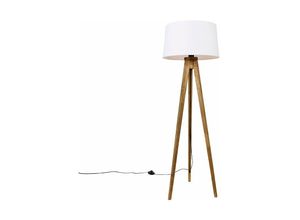 8718881124679 - Qazqa - Ländliches Stativ Vintage Holz mit Leinenschirm weiß 45 cm - Tripod Classic - Weiß