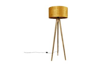 8718881124730 - Qazqa - Ländliches Stativ Vintage Holz mit Goldschirm 50 cm - Tripod Classic - Gold Messing