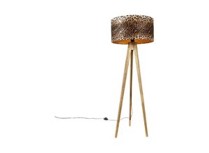 8718881124761 - Qazqa - Ländliches Stativ Vintage Holz mit Leopardenhaube 50 cm - Tripod Classic - Leo