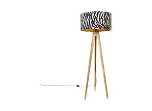 8718881124778 - Qazqa - Vintage Stehlampe Holzschirm Zebra Design 50 cm - Tripod Classic - Zebra