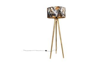 8718881124785 - Qazqa - Vintage Stehlampe Holzschirm Blumendesign 50 cm - Tripod Classic - Blumen