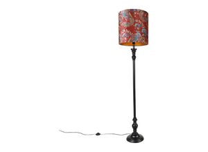 8718881125140 - Qazqa - Stehlampe schwarz mit Schatten Pfauenrot 40 cm - Classico - Pfau rot