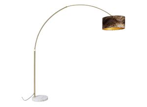 8718881126970 - Qazqa - Bogenlampe Messing mit weißem Stoffschirm Leopard 50 cm - xxl - Leo