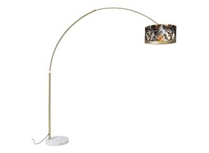 8718881126987 - Qazqa - Bogenlampe Messing mit Schatten Blumenmuster 50 cm - xxl - Blumen