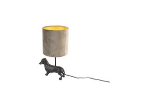 8718881133220 - Vintage Tischlampe schwarz mit Schirm taupe 20 cm - Animal Animal - Taupe