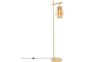 8718881138591 - Qazqa - Art Deco Stehlampe Gold mit Bernsteinglas - Kevin - Gold Messing