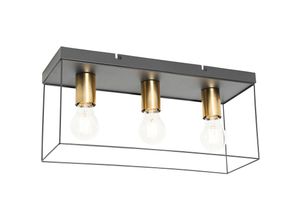 8718881139369 - Qazqa - Minimalistische Deckenlampe schwarz mit goldenem 3-Licht - Kodi - Gold Messing