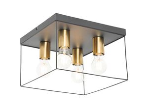 8718881139383 - Qazqa - Minimalistische Deckenlampe schwarz mit goldenem 4-Licht-Quadrat - Kodi - Gold Messing 8718881139383 - Qazqa - Minimalistische Deckenlampe schwarz mit goldenem 4-Licht-Quadrat - Kodi - Gold Messing