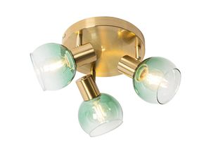 8718881139437 - Qazqa - Art Deco Deckenlampe Gold mit grünem Glas 3 Lichter - Vidro - Grün