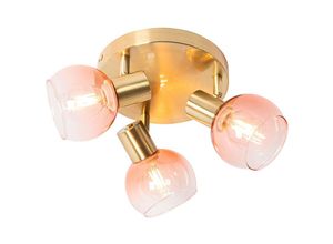 8718881139482 - Qazqa - Art-Deco-Deckenstrahler Gold mit rosa Glas 3-flammig - Vidro - Rosa