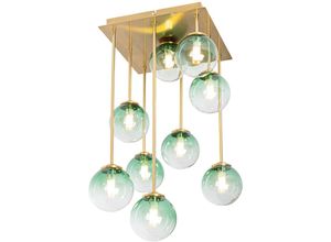 8718881139512 - Qazqa - Art-Deco-Deckenlampe Gold mit grünem Glas 9 Lichter - Athen - Grün