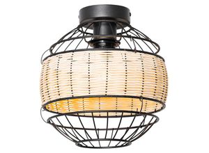 8718881139536 - Qazqa - Orientalische Deckenlampe schwarz mit Rattan 25 cm - Emir - Schwarz