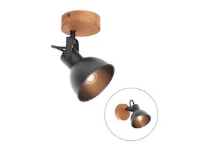 8718881139765 - Qazqa - Industrie-Spot schwarz mit Holz neigbar - Tommy - Schwarz