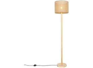 8718881140624 - Qazqa - Ländliche Stehlampe Holz mit Leinenschirm natur 32 cm - Mels - Naturel