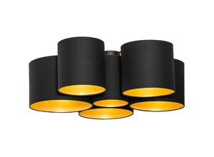 8718881140754 - Qazqa - Deckenleuchte schwarz mit Gold innen 6 Lichter - Multidrum - Schwarz