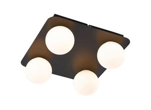 8718881141492 - Qazqa - Moderne Badezimmer-Deckenleuchte schwarz quadratisch 4-flammig - Cederic - Schwarz