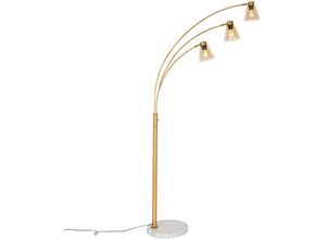 8718881142284 - Qazqa - Bogenlampe Bronze mit Marmor und Braunglas 3 Lichter - Nina - Bronze