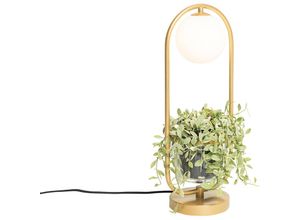 8718881142420 - Qazqa - Art Deco Tischlampe Gold mit weißem Glas - Isabella - Gold Messing