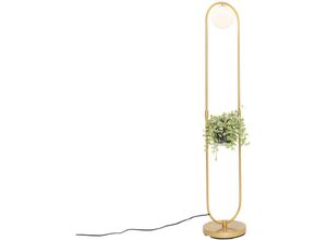 8718881142437 - Qazqa - Art Deco Stehlampe Gold mit weißem Glas - Isabella - Gold Messing