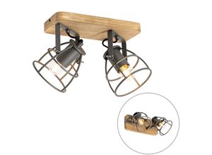 8718881142796 - Qazqa - Industriespot dunkelgrau mit Holz verstellbar 2-flammig – Arthur - Dunkelgrau