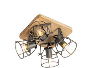 8718881142819 - Qazqa - Industrieller Spot aus Holz mit dunkelgrauem verstellbarem 4-Licht – Arthur - Dunkelgrau