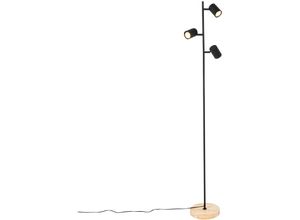 8718881143403 - Moderne Stehlampe schwarz mit Holz 3-flammig – Jeana - Naturel