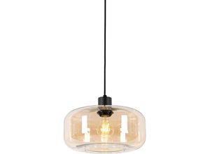 8718881143724 - Qazqa - Art-Deco-Hängelampe schwarz mit braunem Glas - Bizle - Beige